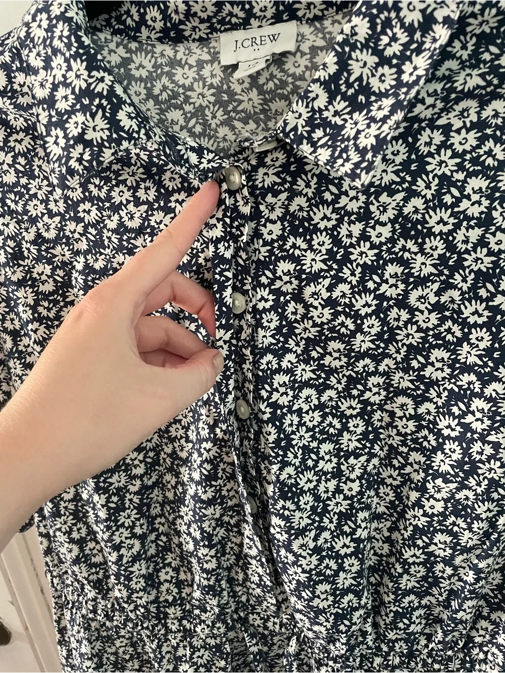 J.Crew Factory Cotton Floral Mini Dress Size 14 Navy & White Short Sleeve